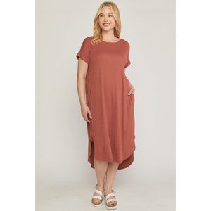 Entro Ribbed Pocket Midi Dress, Terra Cotta